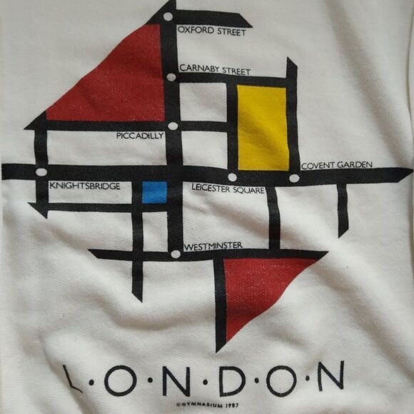 Vintage 80s London Leicester Square Mondrian Art Parody Map Crewneck Sweatshirt - Picture 1 of 7
